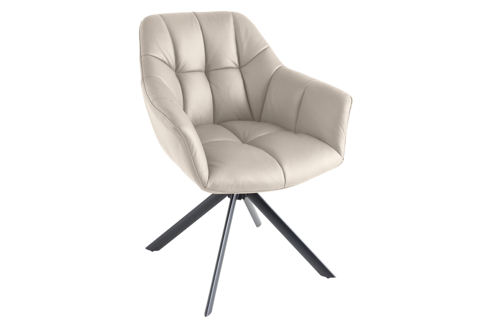 Drehsessel PAPILLON drehbar 180° m. Armlehnen Leder beige
