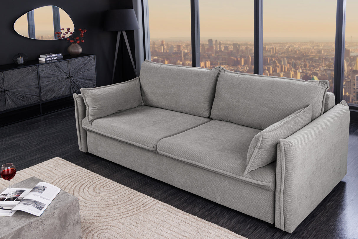 Sofa bed APARTMENT 215cm 3-seater cord grey w/ storage space