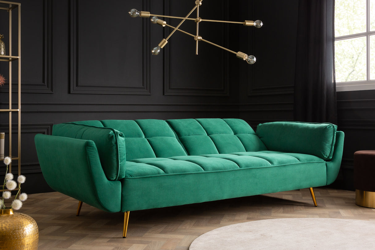 Schlafsofa BOUTIQUE 215cm mit Armlehnen Samt smaragdgrün