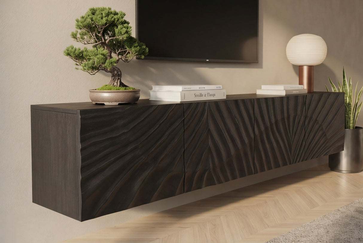 TV-Board SCORPION 200cm 3D hängend schwarz Mangoholz