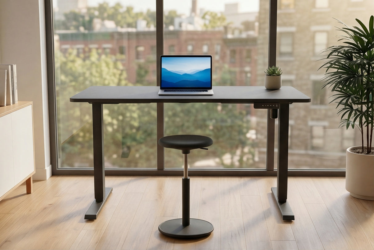 Office desk BLACK DESK 140cm height adjustable anthracite w/ black frame