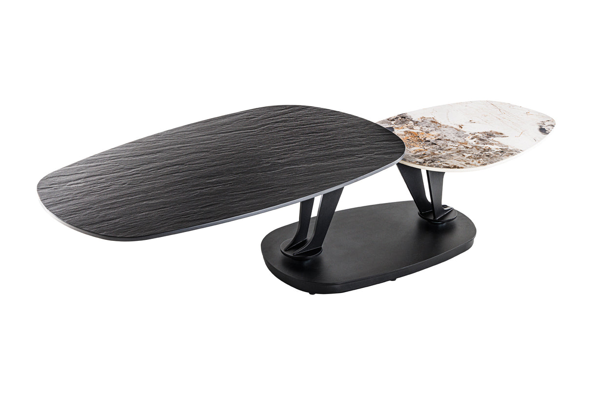 Couchtisch MOVEMENT 95-160cm Keramik schwarz und Natursteinoptik