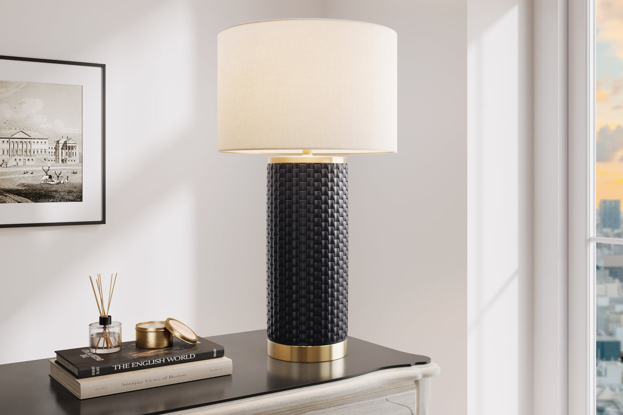 Table Lamp ELEGANCIA 70cm white lampshade ceramic black golden