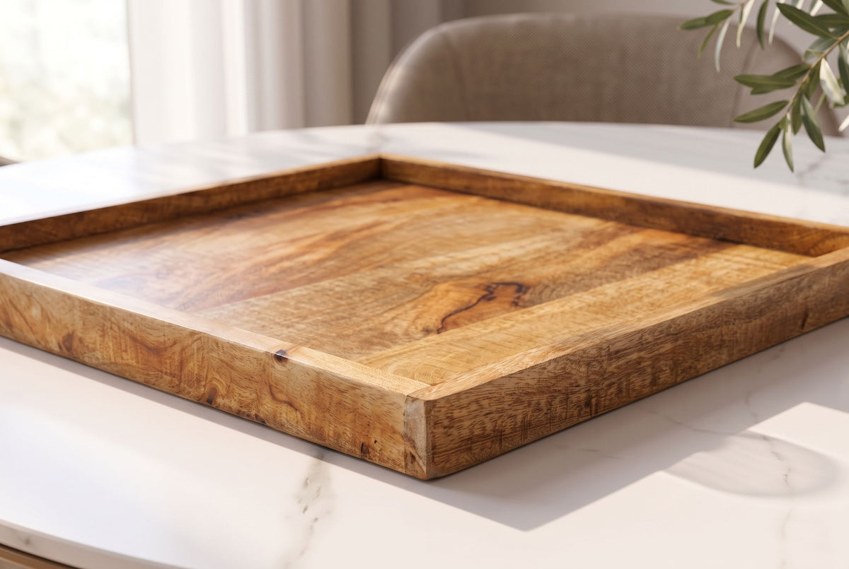 Tablett MAKASSAR 50cm mit erhöhtem Rand Mangoholz natur