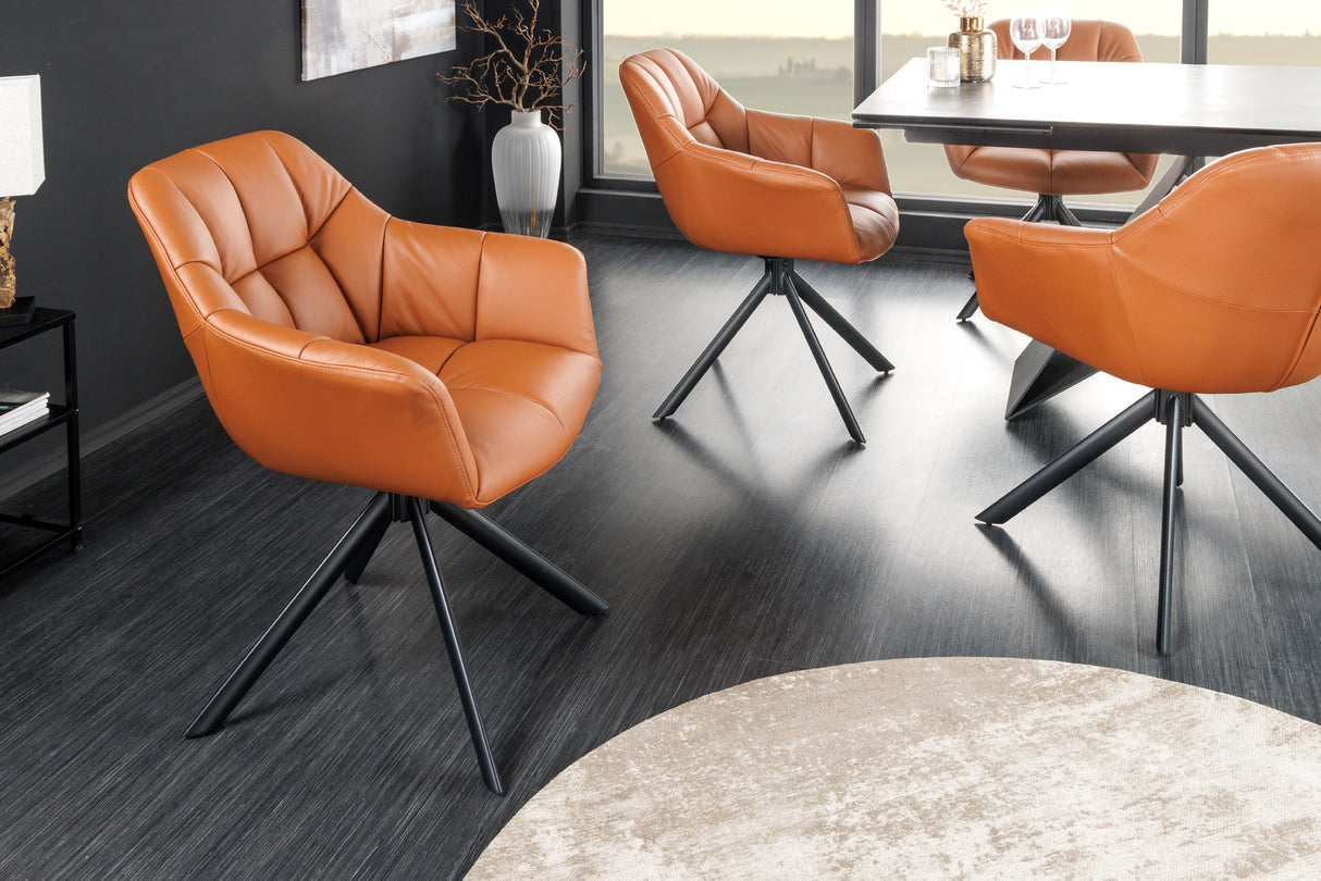 Swivel chair PAPILLON rotatable 180° w/ armrests leather cognac black