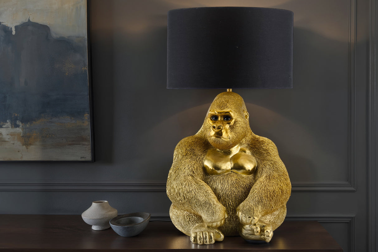 Tischleuchte KING APE 55 cm, goldfarben, schwarzer Schirm