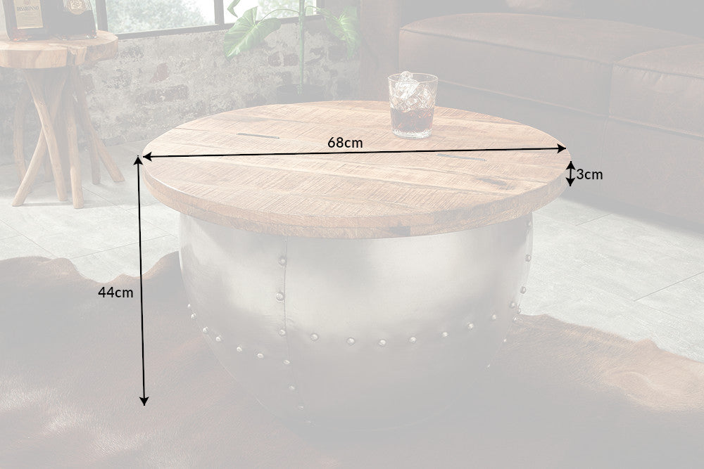 Couchtisch DRUMP STORAGE 68cm massives Mangoholz natur