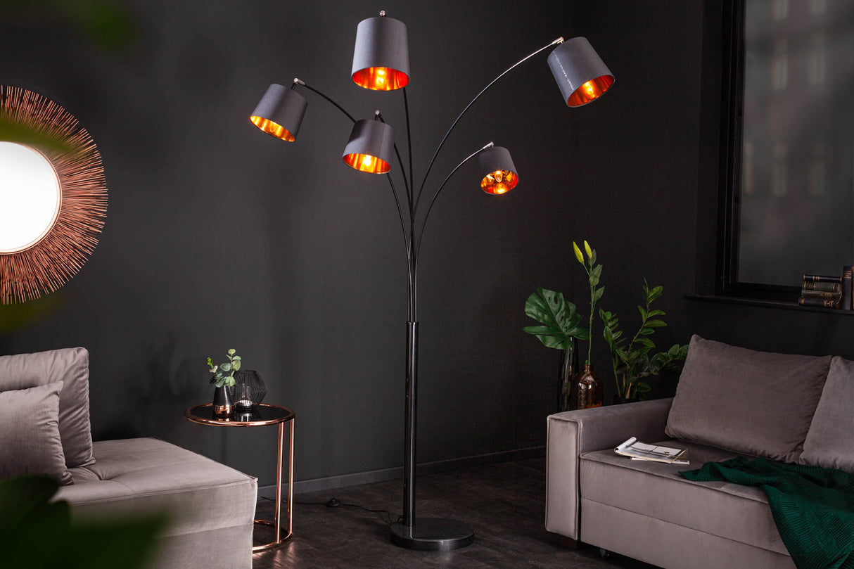 Stehleuchte LEVELS 202cm 5 Leinenschirme schwarz gold