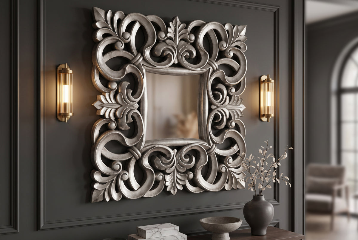 Wall mirror VENICE BAROCK 75cm antique silver