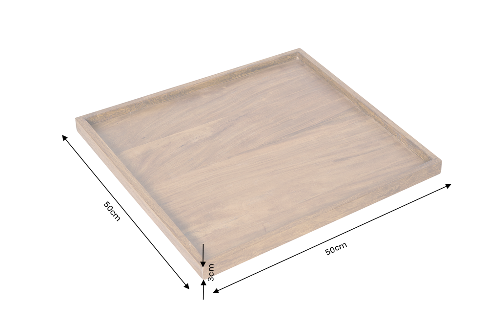 Tray MAKASSAR 50cm w/ raised edge sheesham wood brown stone finish