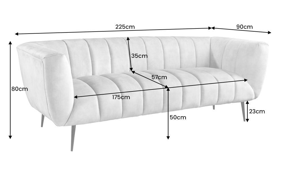 Sofa NOBLESSE 225cm 3-seater velvet grey w/ black feet