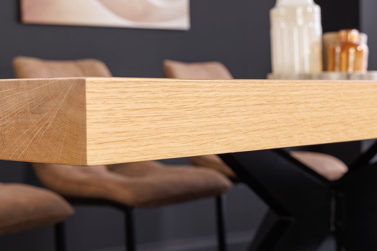Dining table ZEUS 240cm natural oak wood look w/ black metal frame