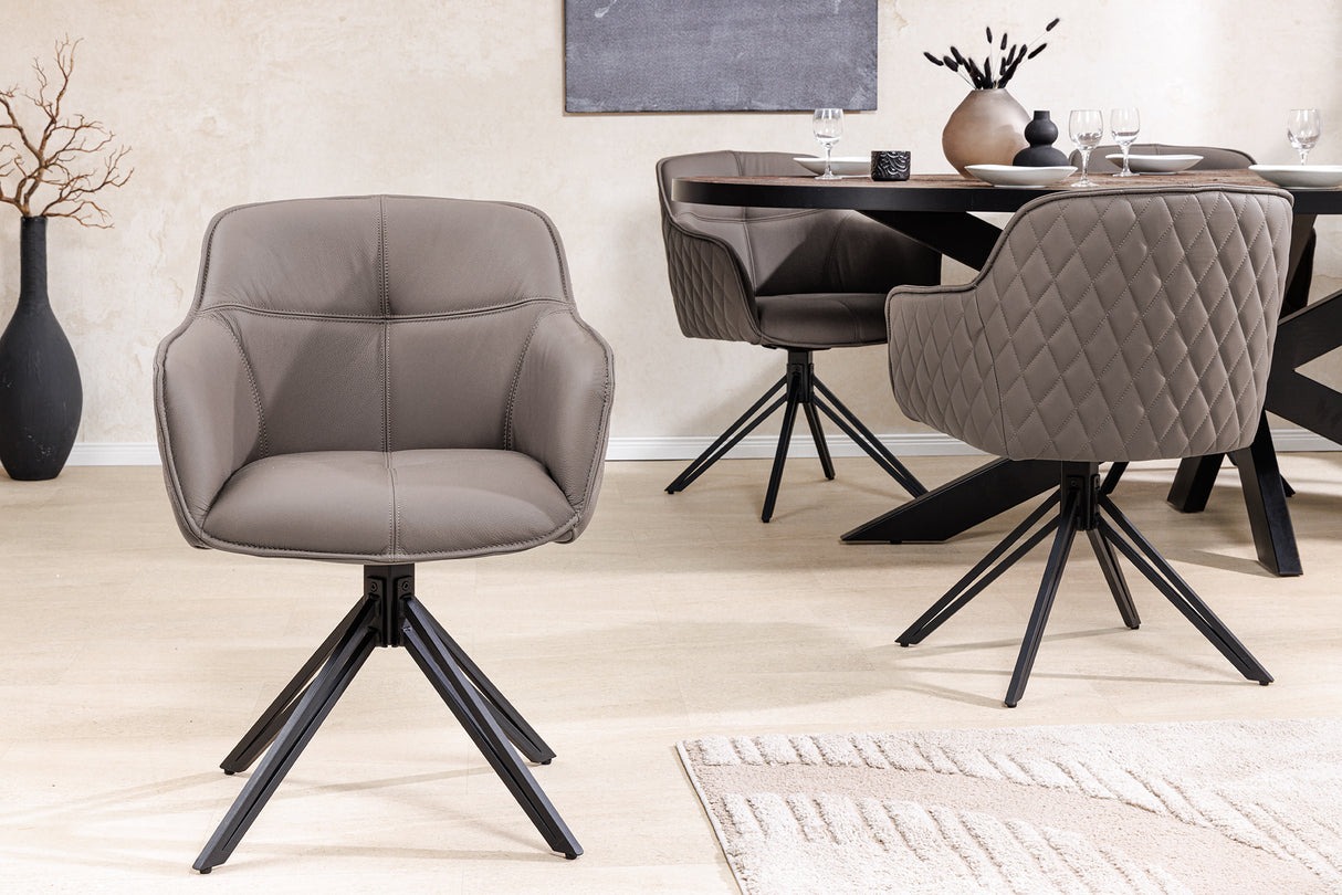 Drehstuhl EUPHORIA drehbar 180° mit Armlehnen Leder taupe