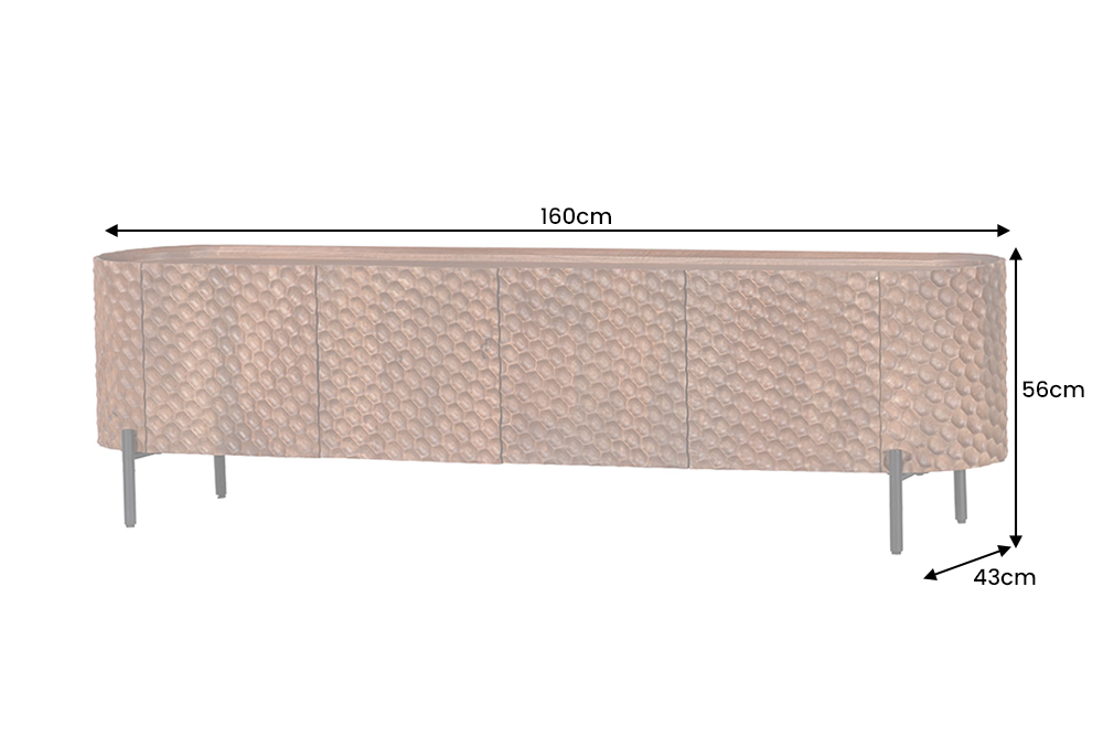 TV-Board ADLON 160cm 3D Mango Massivholz mit schwarzem Gestell