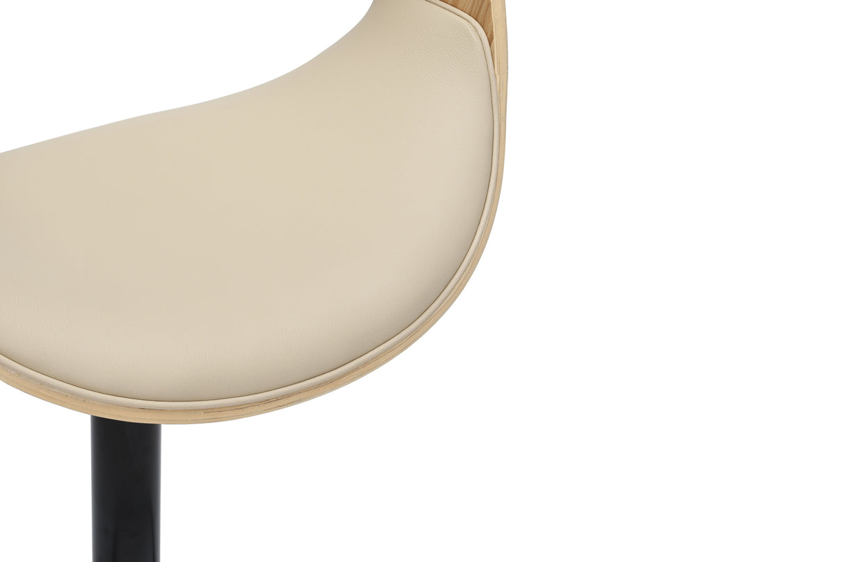 Bar stool ORGANIC 89-100cm rotatable w/ armrests artificial leather creamy beige and oak wood look