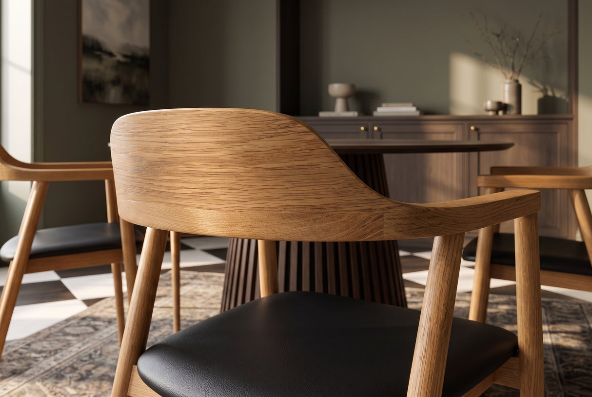 Chair VALHALLA WOOD w/ armrests artificial leather black and oak wood natural