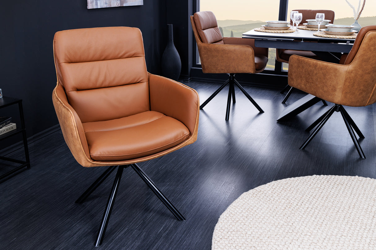 Drehstuhl BIG GEORGE 360° mit Armlehnen Echtleder und Mikrofaser cognac