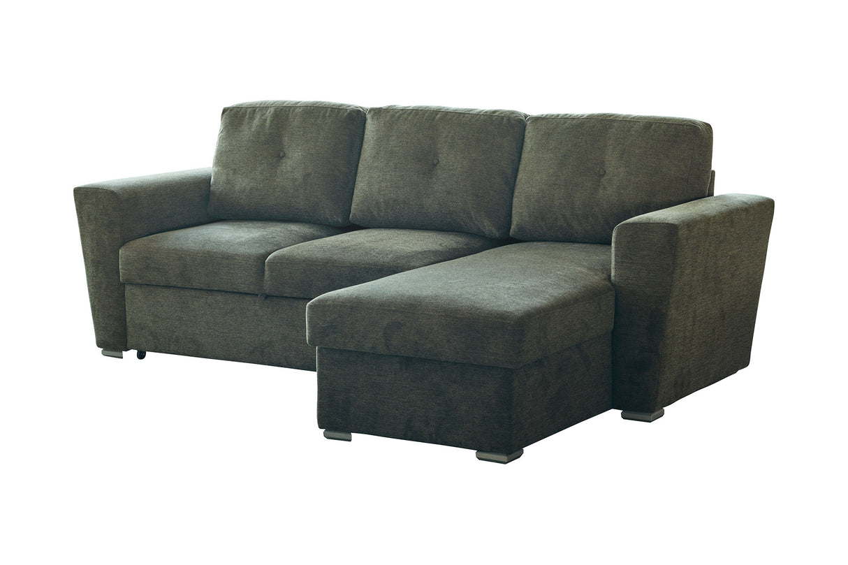 Sofa bed APARTMENT 245cm 3-seater w/ ottoman and storage space textured fabric green