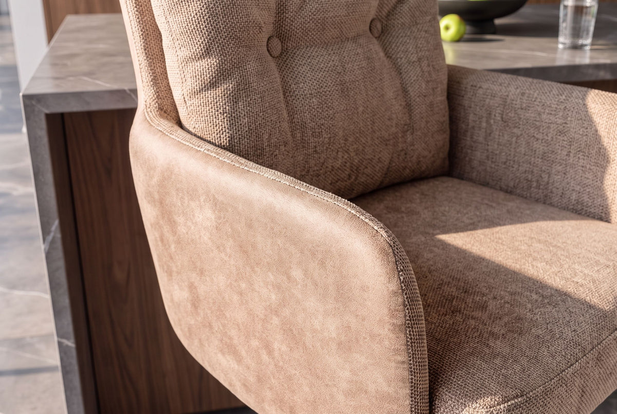 Barhocker BIG GEORGE drehbar m/Armlehnen Samt Flachgewebe Champagner Beige