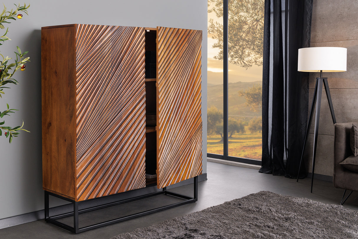 Highboard LINE ART 120cm 3D mango wood brown black