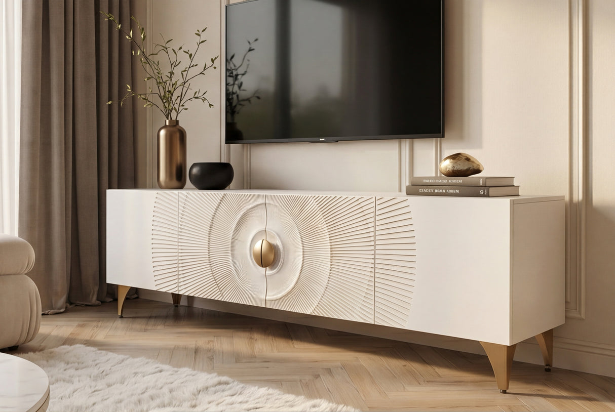 TV-Wand GOLDEN SUNSET 180 cm 3D Mangoholz weiß