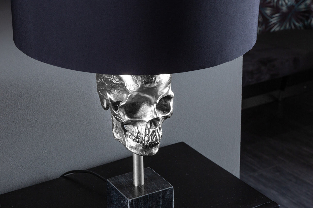 Table lamp SKULL 56cm silver cotton shade black / adjustable lampshade