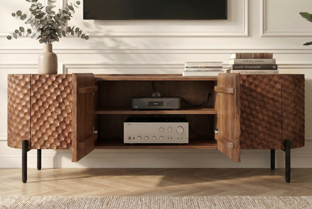 TV-Board ADLON 200cm 3D massive mango wood w/ black frame