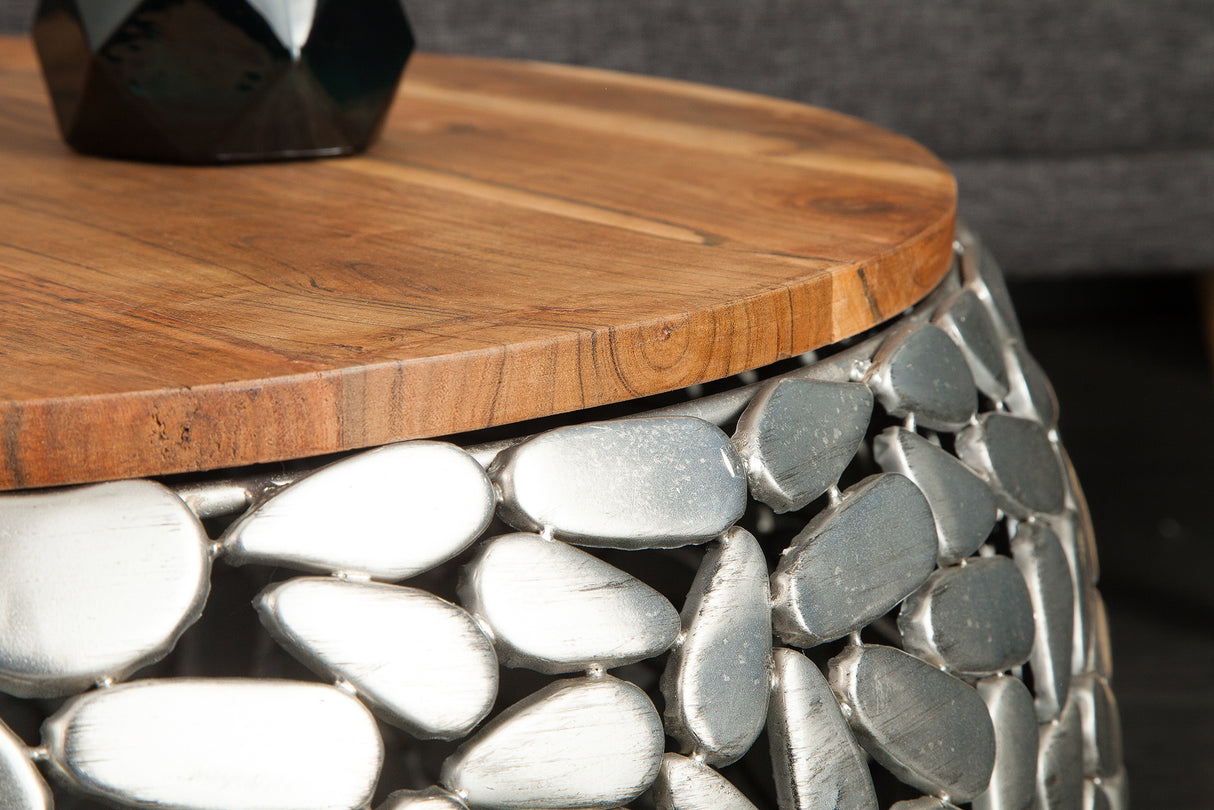 Couchtisch STONE MOSAIC 2er Set 54-66cm Mangoholz Platten silber
