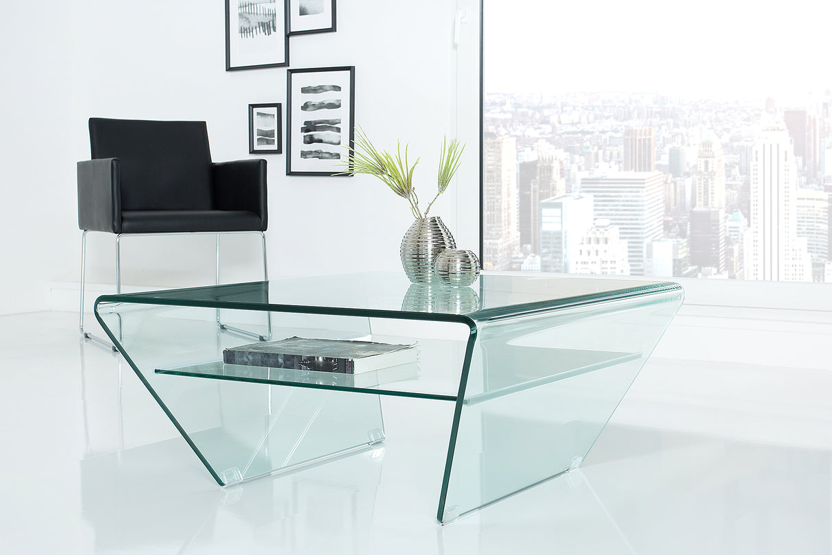 Coffee table FANTOME 70cm trapeze w/ tray 12mm tempered glass