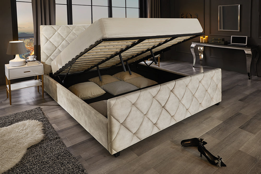 Bed ELYSIUM 180x200cm velvet champagne beige w/ storage space