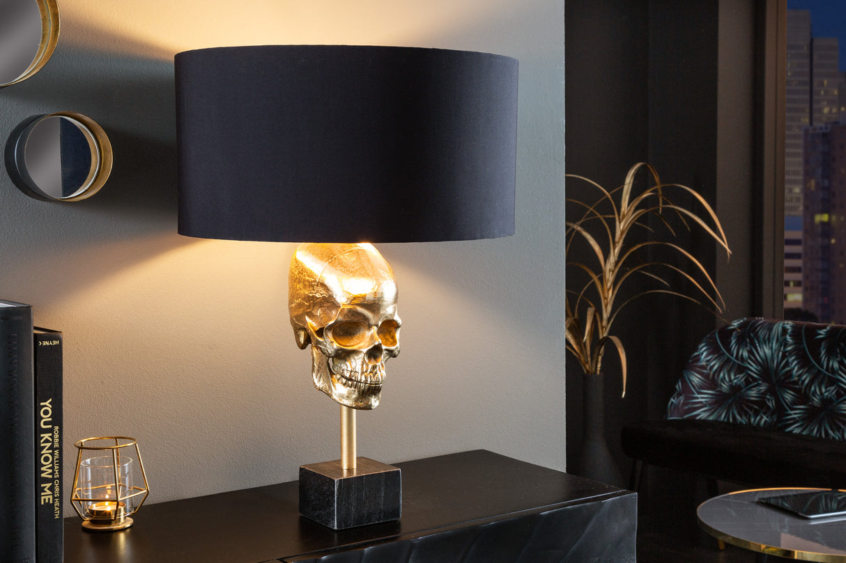 Table lamp SKULL 56cm gold cotton shade black