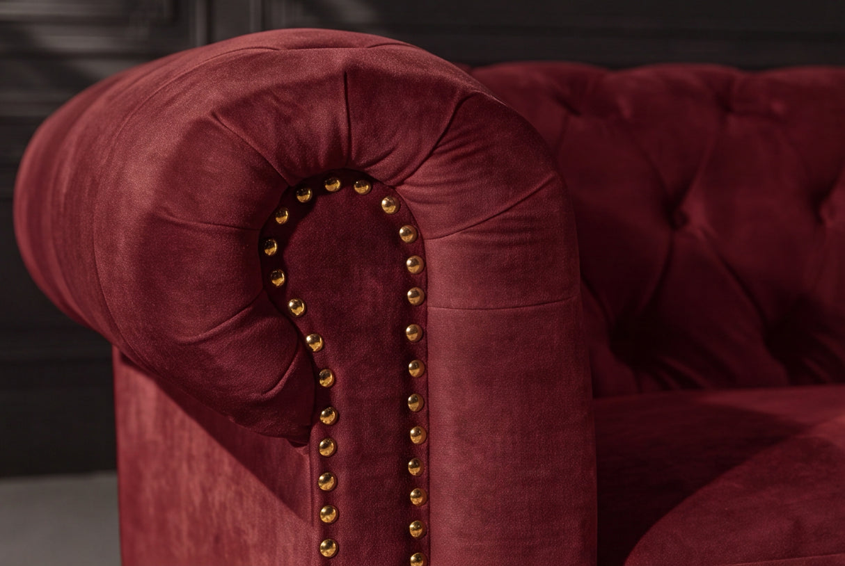 Sofa CHESTERFIELD 205cm 3-Sitzer Samt Rot