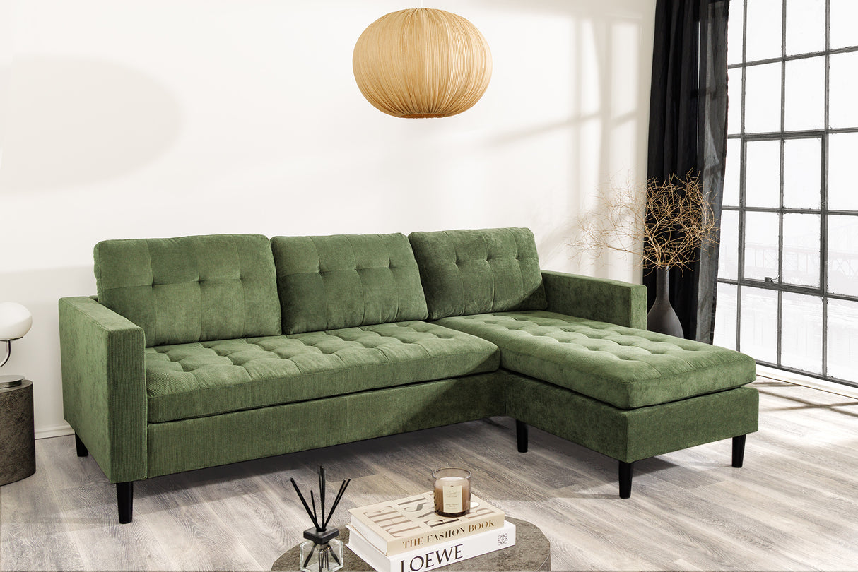Corner sofa STOCKHOLM 220cm 3-seater cord green