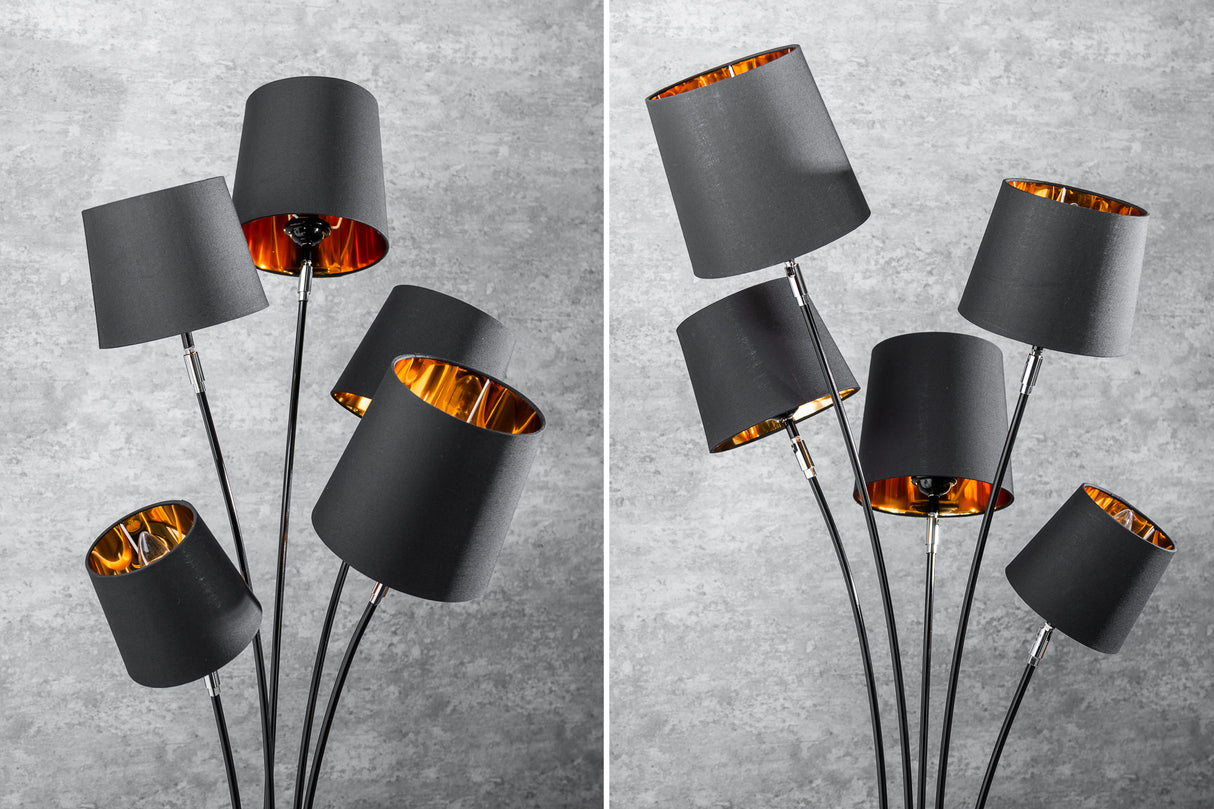 Floor lamp LEVELS 175cm 5 linen shades black gold