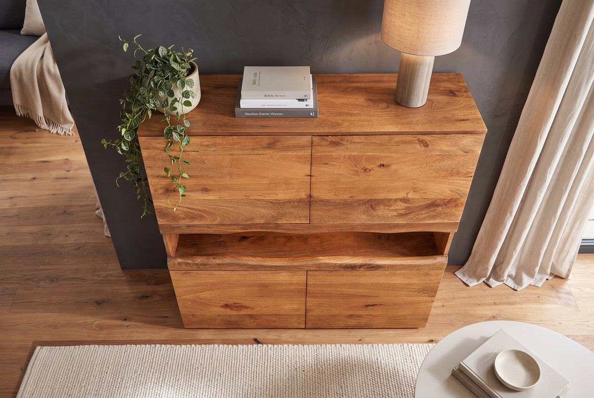 Highboard GRAND MANGO 120cm mango wood brown w/ remote-controlled LED light