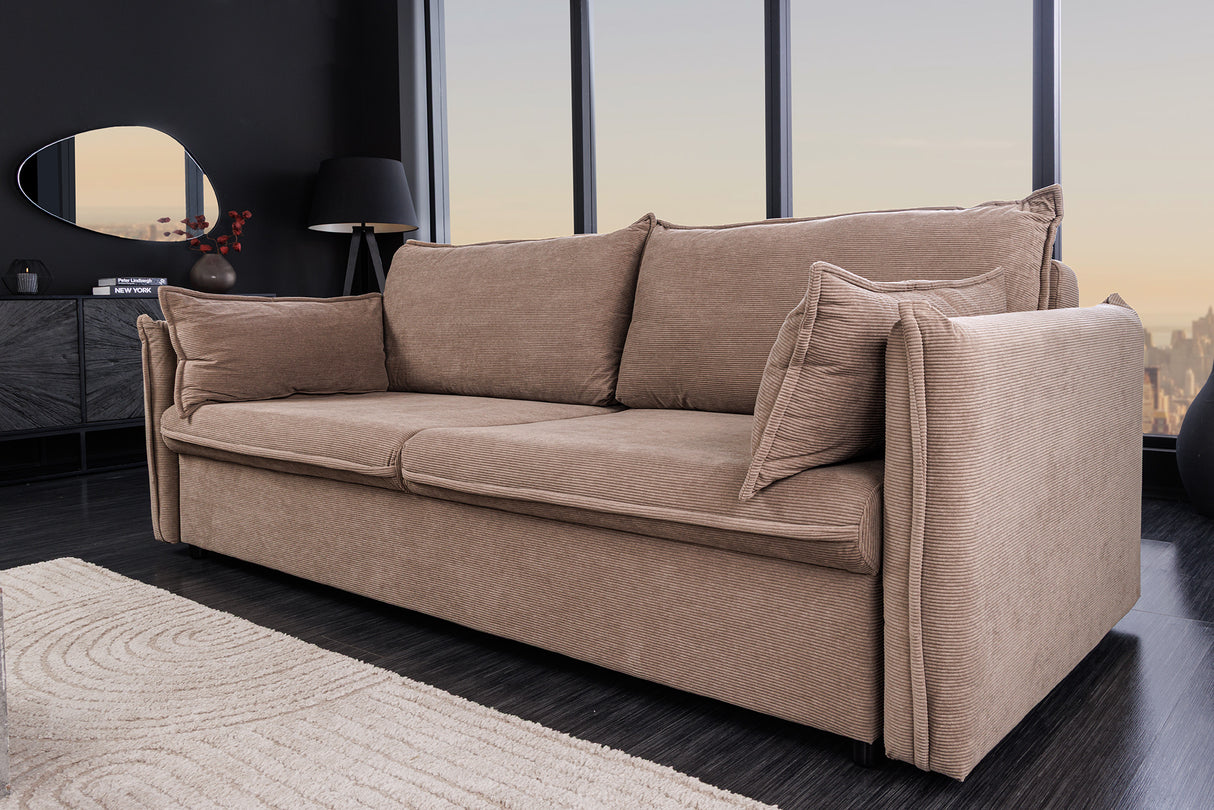 Schlafsofa APARTMENT 215cm 3-Sitzer Cord Taupe mit Stauraum