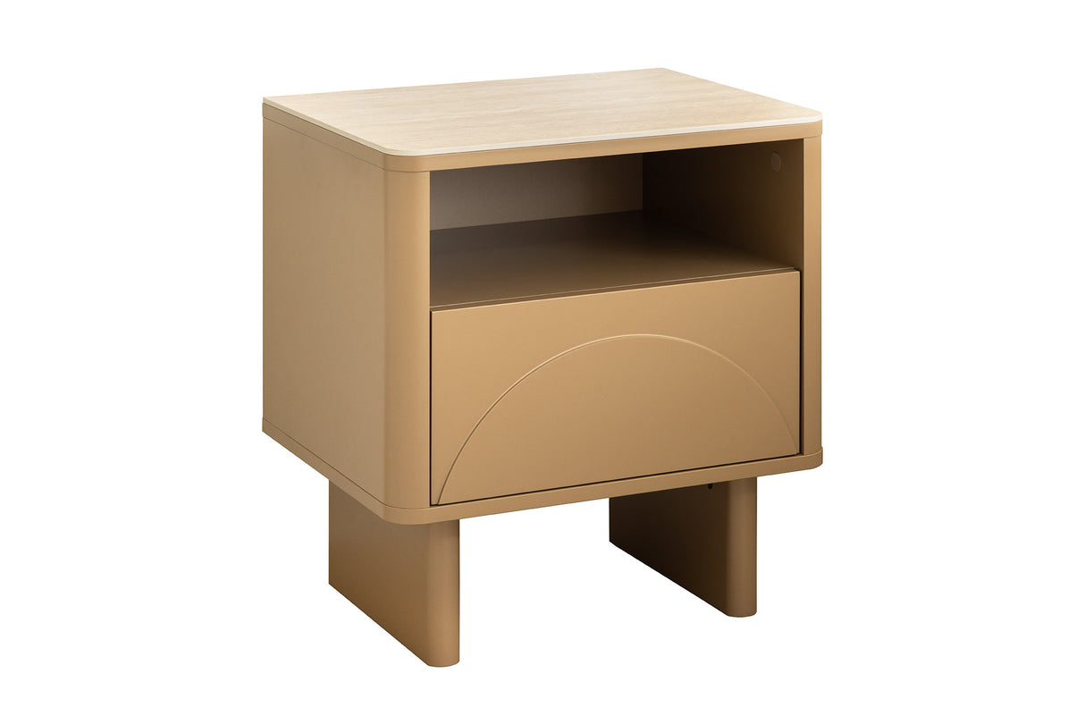 Bedside table SAVOY 50cm 3D natural w/ travertine marble ceramic top