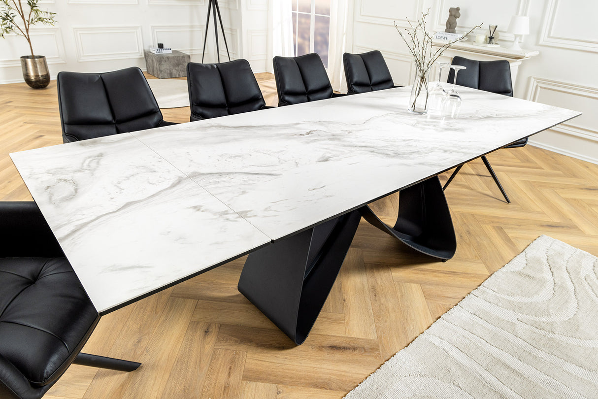 Dining table INFINITY 180-220-260cm marble look white ceramic tempered glass