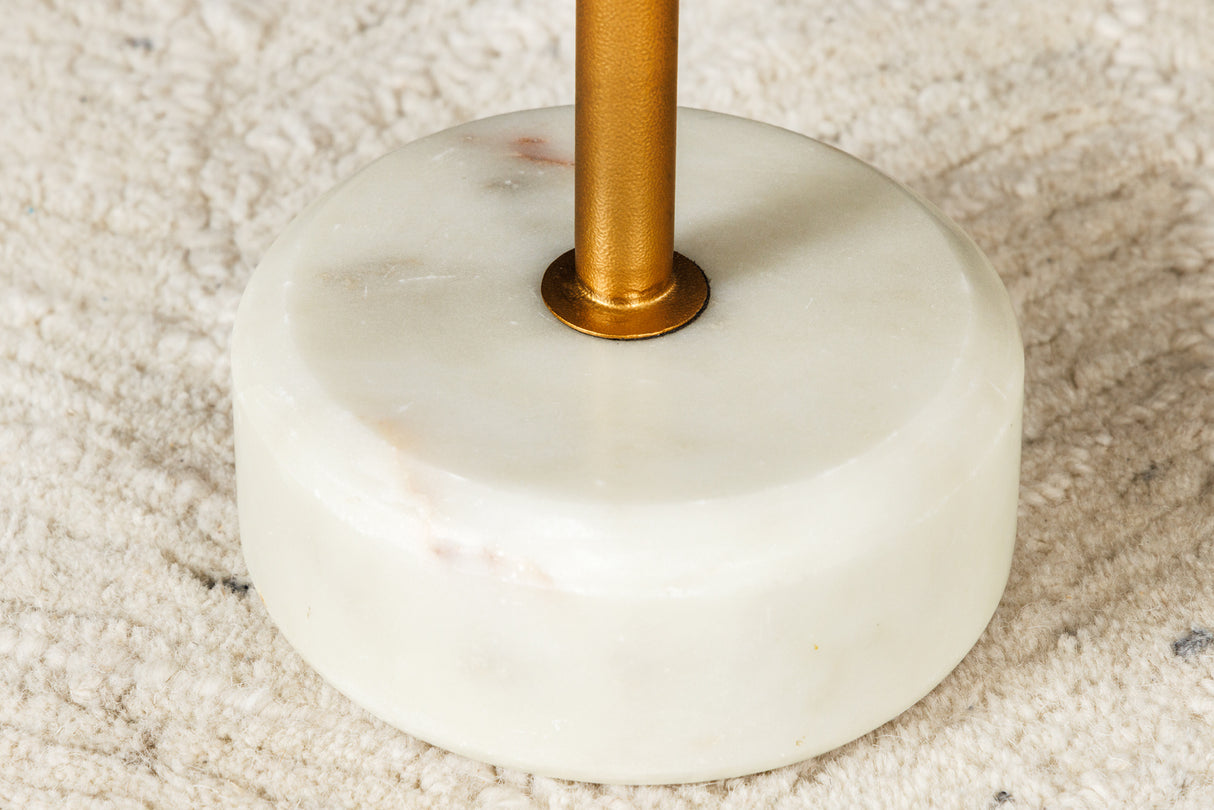 Beistelltisch TRAYFUL 60cm weißer Marmorsockel goldener Rahmen und Platte