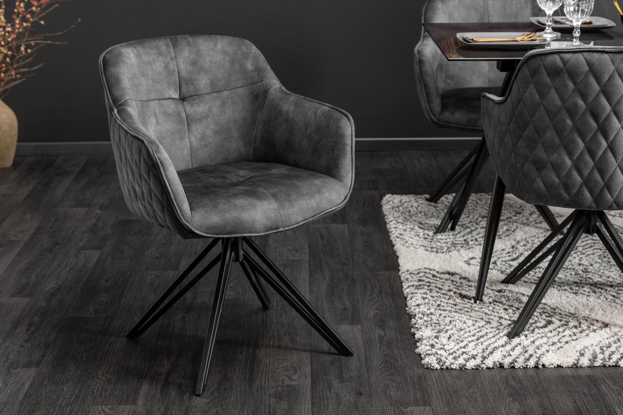 Swivel chair EUPHORIA rotatable 180° with armrests velvet dark grey