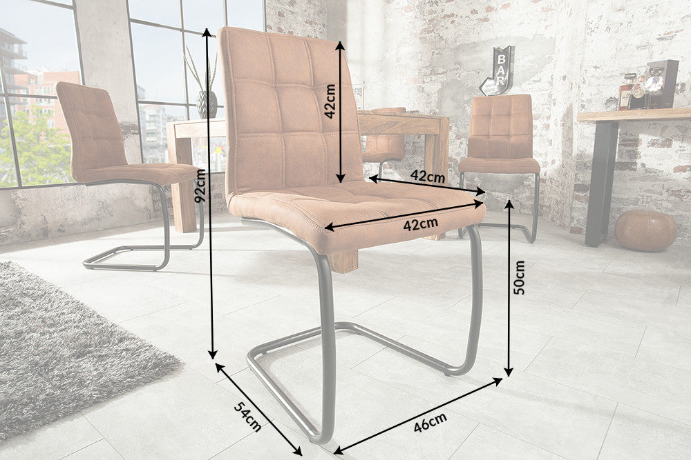 Cantilever chair MODENA microfibre vintage light brown with black iron legs