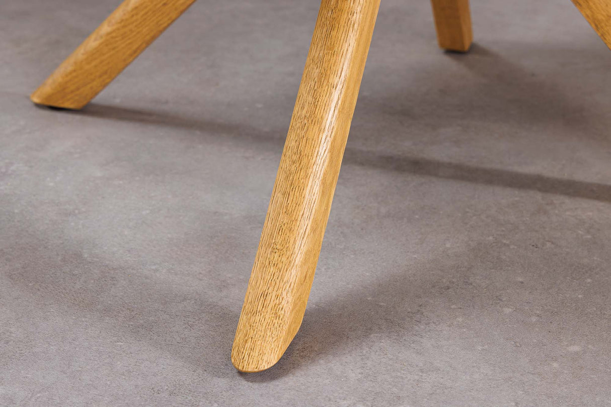 Swivel chair BIG GEORGE 360° auto return textured fabric champagne greige w/ oak wood frame