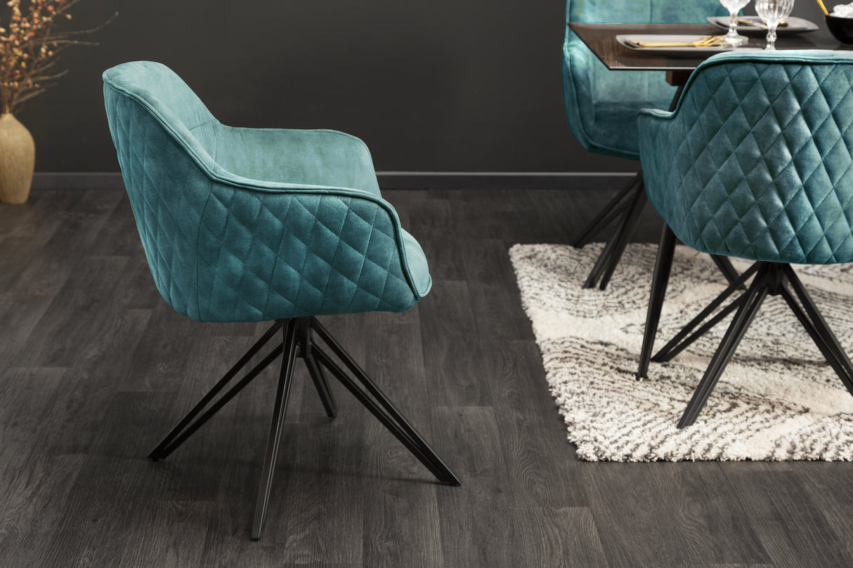 Swivel chair EUPHORIA rotatable 180° with armrests velvet teal