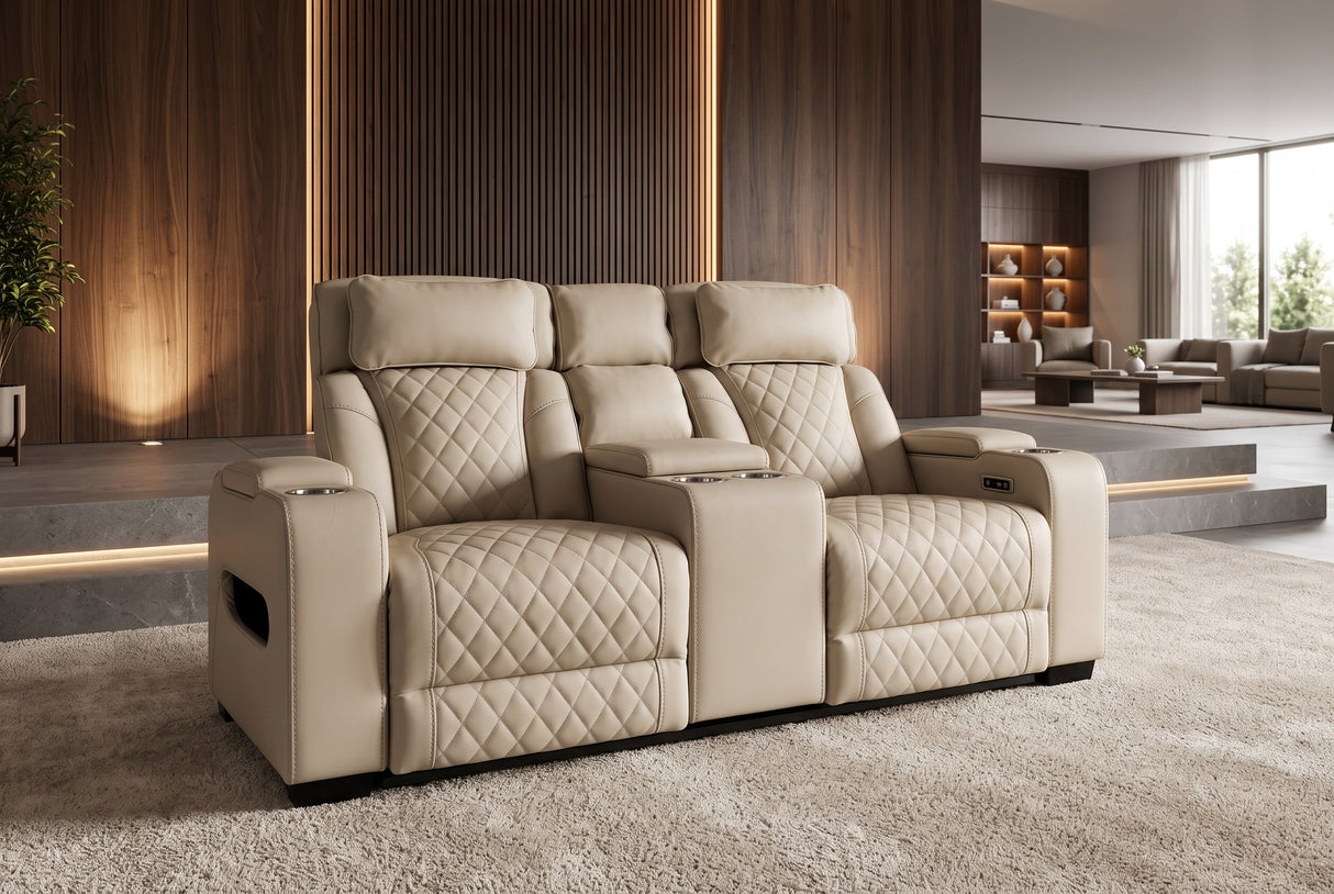 Kinosessel HOLLYWOOD 2-Sitzer elektrisch verstellbar Kunstleder beige