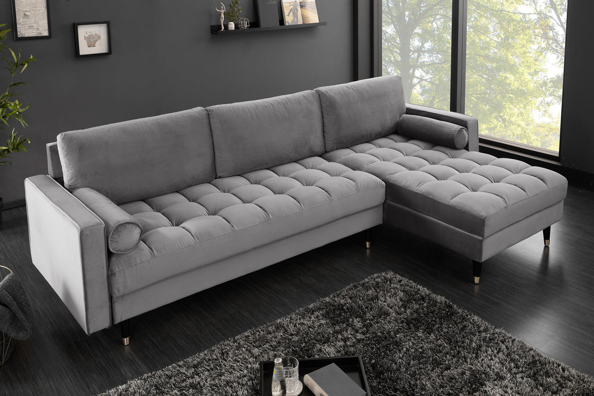 Corner sofa COZY VELVET 260cm velvet grey