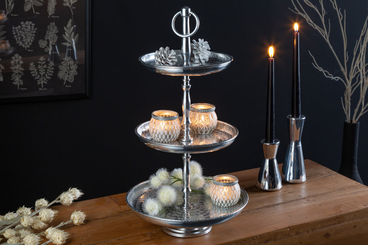 Etagere ORIENT 50cm 3 trays with hammer stroke effect silver