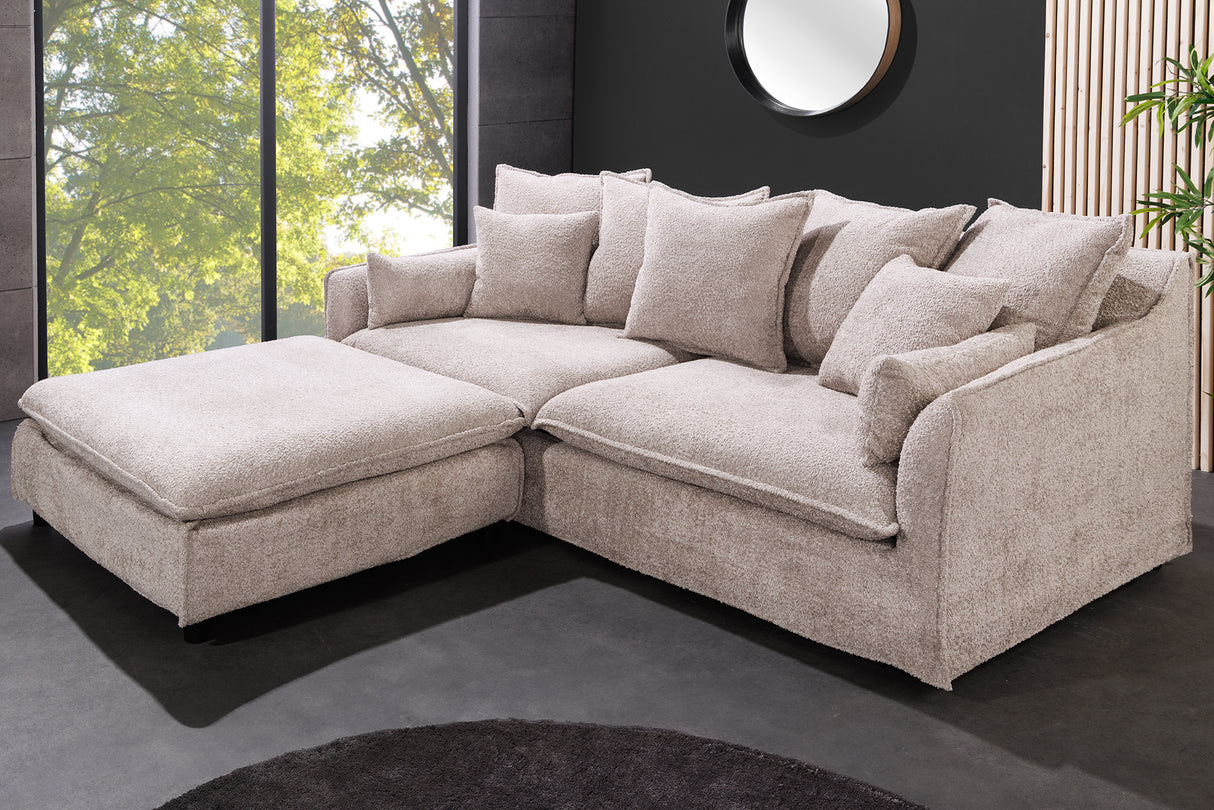Sofa HEAVEN 200cm 3-Sitzer Federkern abnehmbarer Bezug Bouclé Champagnerbeige