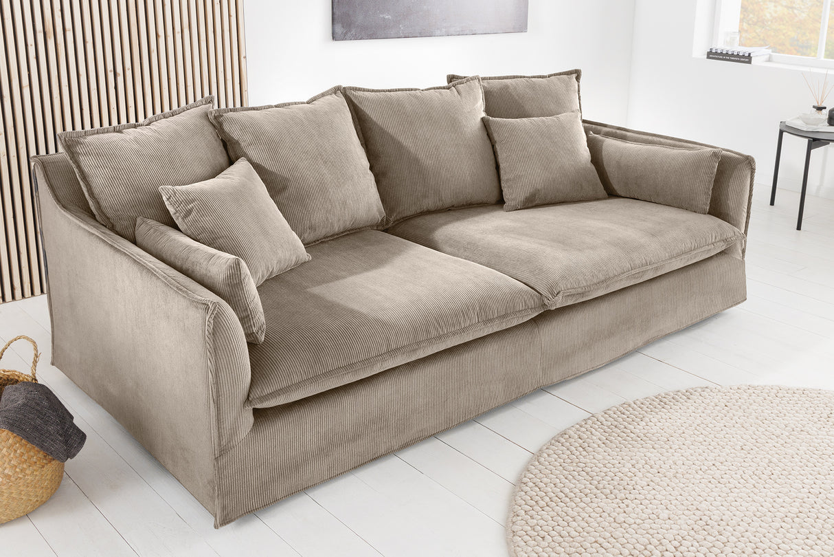 Sofa HEAVEN 200cm 3-seater spring core removable cover cord greige