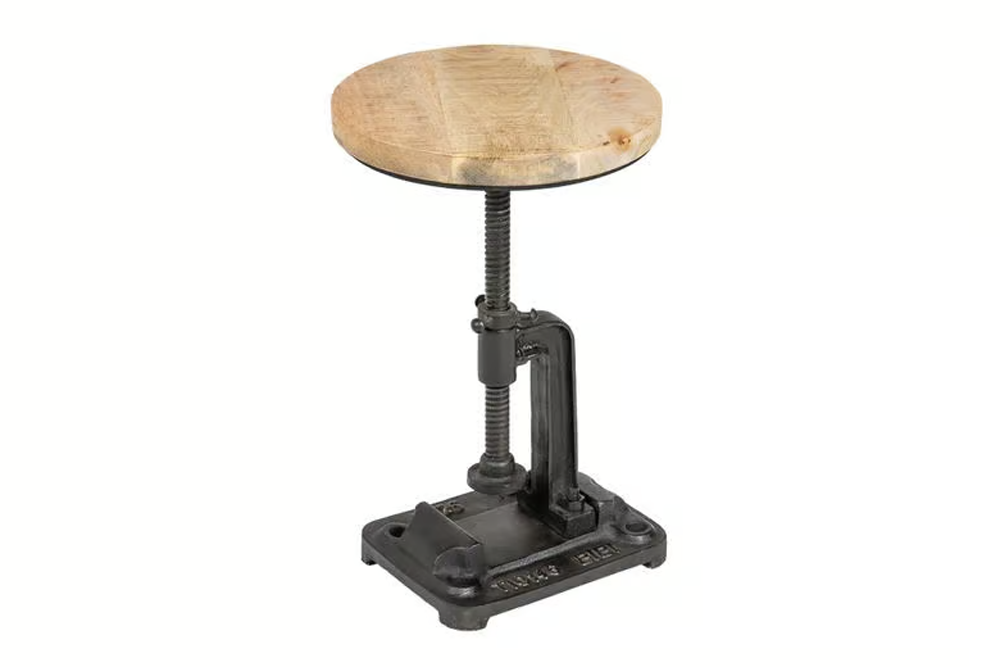 Beistelltisch ENGINEER 30cm höhenverstellbar Mangoholz natur mit schwarzem Gestell - Industrial Design