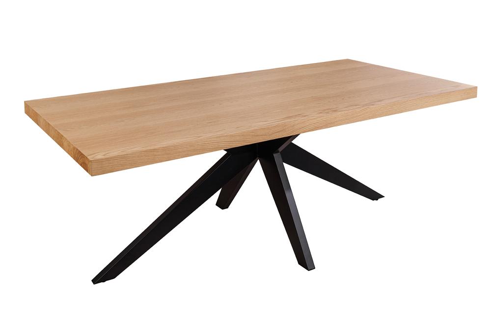 Dining table ZEUS 200cm natural oak wood look w/ black metal frame
